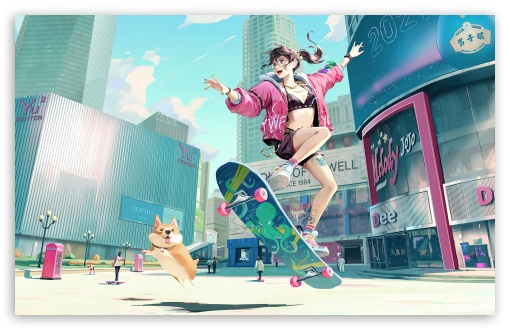 Teenage Skater Girl Having Fun with Her Dog in the City Anime UltraHD Wallpaper for UHD 16:9 2160p 1440p 1080p 900p 720p ; 8K UHD TV 16:9 Ultra High Definition 2160p 1440p 1080p 900p 720p ; UltraWide 21:9 24:10 ; Widescreen 16:10 5:3 WHXGA WQXGA WUXGA WXGA WGA ; Fullscreen 4:3 5:4 3:2 UXGA XGA SVGA QSXGA SXGA DVGA HVGA HQVGA ( Apple PowerBook G4 iPhone 4 3G 3GS iPod Touch ) ; Tablet 1:1 ; Mobile 9:16 2:3 3:5 3:4 - ;