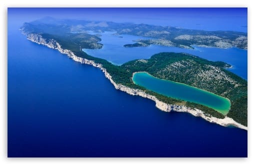 Telascica Nature Park Aerial View from South UltraHD Wallpaper for UHD 16:9 ; HD 16:9 ; UltraWide 21:9 24:10 32:9 32:10 ; Widescreen 16:10 ; Tablet 1:1 ; Dual 16:10 16:9 ;