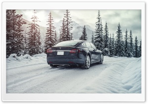 Tesla Model S Electric Car - Mountain Road, Snow Ultra HD Wallpaper for 4K UHD Widescreen desktop, tablet & smartphone