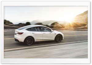 Tesla Model Y Electric Car - White, Sunset Ultra HD Wallpaper for 4K UHD Widescreen desktop, tablet & smartphone