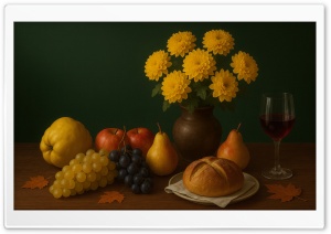 Thanksgiving Autumn Still Life Arrangement 4K UHD Wallpaper for Widescreen and UltraWide Desktop, UltraHD TV, Smartphone, Tablet