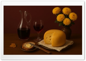 Thanksgiving Wine and Cheese Still Life 4K UHD Wallpaper for Widescreen and UltraWide Desktop, UltraHD TV, Smartphone, Tablet