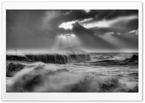 The Cobb, Lyme Regis, Sea, Storm, Black and White Ultra HD Wallpaper for 4K UHD Widescreen desktop, tablet & smartphone