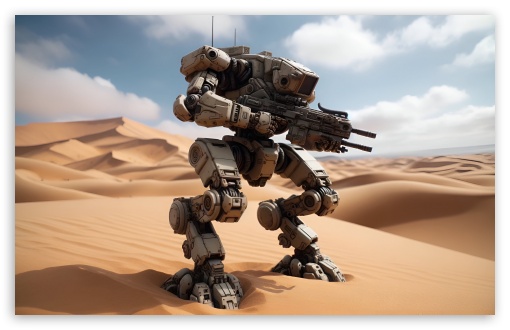 The Military Robot Patrolling the Sands UltraHD Wallpaper for HD 16:9 ; UltraWide 21:9 24:10 ; Widescreen 16:10 5:3 ; Fullscreen 4:3 5:4 3:2 ; Tablet 1:1 ;