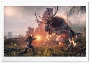The Witcher 3 Wild Hunt - Geralt Fighting the Fiend Ultra HD Wallpaper for 4K UHD Widescreen desktop, tablet & smartphone