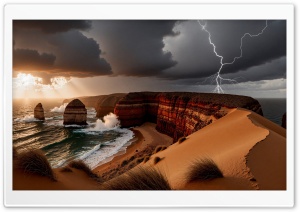 Thunder on the Coastline 4K UHD Wallpaper for Widescreen and UltraWide Desktop, UltraHD TV, Smartphone, Tablet