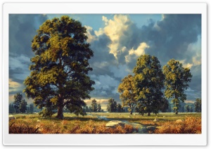 Timeless Trees, Illustration of a Picturesque Landscape 4K UHD Wallpaper for Widescreen and UltraWide Desktop, UltraHD TV, Smartphone, Tablet