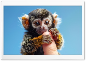 Tiny Baby Pygmy Marmoset Hugging A Human Finger 4K UHD Wallpaper for Widescreen and UltraWide Desktop, UltraHD TV, Smartphone, Tablet
