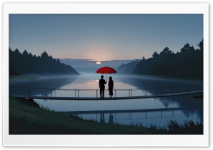 Together Beneath the Red Umbrella 4K UHD Wallpaper for Widescreen and UltraWide Desktop, UltraHD TV, Smartphone, Tablet