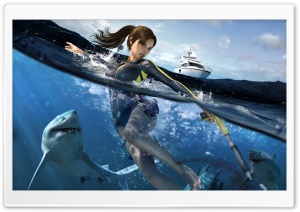 Tomb Raider Underworld Lara Croft Swimming With Sharks Ultra HD Wallpaper for 4K UHD Widescreen desktop, tablet & smartphone