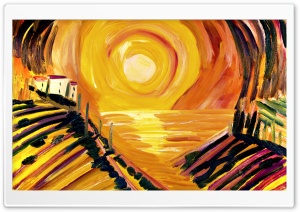 Toscana Oil Painting Mare Sunset Ultra HD Wallpaper for 4K UHD Widescreen desktop, tablet & smartphone