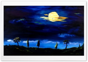 Toscany Oil Painting blue night Ultra HD Wallpaper for 4K UHD Widescreen desktop, tablet & smartphone