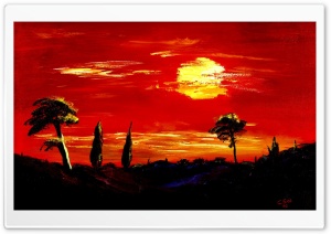 Toscany Oil Painting red night Ultra HD Wallpaper for 4K UHD Widescreen desktop, tablet & smartphone