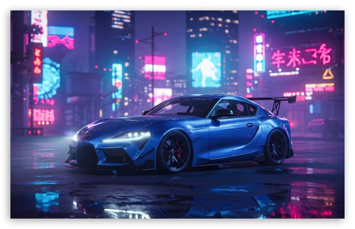 Toyota GR Supra, Night, City, Neon Lights, Sports Car, Racing Car UltraHD Wallpaper for UHD 16:9 ; HD 16:9 ; UltraWide 21:9 24:10 32:9 32:10 ; Widescreen 16:10 5:3 ; Fullscreen 4:3 5:4 3:2 ; Dual 16:10 5:3 16:9 4:3 5:4 3:2 ;