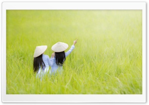 Traditional Asian Girls in Green Field Ultra HD Wallpaper for 4K UHD Widescreen Desktop, Lockscreen, Screensaver, TV, Tablet, Smartphone