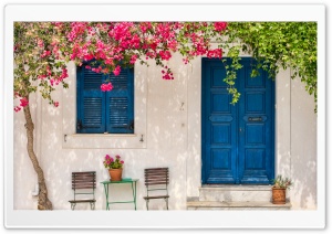 Traditional greek house with flowers in Paros island, Greece Ultra HD Wallpaper for 4K UHD Widescreen desktop, tablet & smartphone