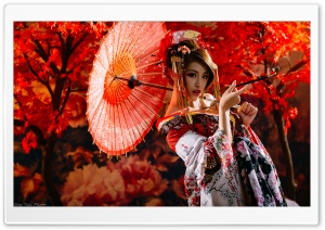 Traditional Japanese Woman Smoking Ultra HD Wallpaper for 4K UHD Widescreen desktop, tablet & smartphone