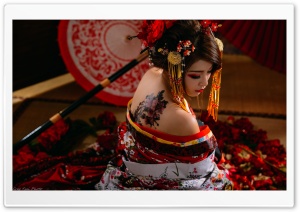 Traditional Japanese Woman Tattoo Ultra HD Wallpaper for 4K UHD Widescreen desktop, tablet & smartphone