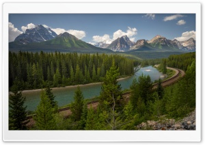 Train, Railway, Travel, Banff, Alberta, Popular Tourist Destination, Canadian Rockies 4K UHD Wallpaper for Widescreen and UltraWide Desktop, UltraHD TV, Smartphone, Tablet