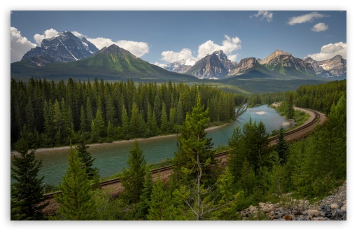 Train, Railway, Travel, Banff, Alberta, Popular Tourist Destination, Canadian Rockies UltraHD Wallpaper for UHD 16:9 ; HD 16:9 ; UltraWide 21:9 24:10 ; Widescreen 16:10 5:3 ; Fullscreen 4:3 5:4 3:2 ; Tablet 1:1 ;