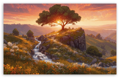 Tree, Creek, Picturesque Landscape, Digital Art UltraHD Wallpaper for UHD 16:9 ; HD 16:9 ; UltraWide 21:9 24:10 32:9 32:10 ; Widescreen 16:10 5:3 ; Fullscreen 4:3 5:4 3:2 ; Tablet 1:1 ; Dual 16:10 5:3 16:9 4:3 5:4 3:2 ; Triple 4:3 5:4 ;