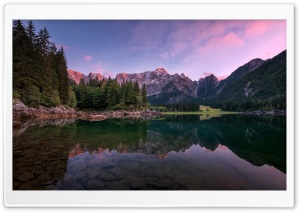 Trekking Through Forest and Mountain Lake 4K UHD Wallpaper for Widescreen and UltraWide Desktop, UltraHD TV, Smartphone, Tablet