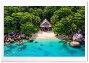 Tropical, Bungalow, Beach, Summer, Paradise, Crystal Clear Water, Vacation 4K UHD Wallpaper for Widescreen and UltraWide Desktop, UltraHD TV, Smartphone, Tablet