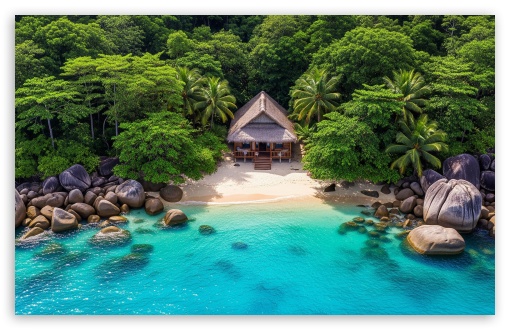 Tropical, Bungalow, Beach, Summer, Paradise, Crystal Clear Water, Vacation UltraHD Wallpaper for HD 16:9 ; UltraWide 21:9 ; Widescreen 16:10 5:3 ; Fullscreen 4:3 5:4 3:2 ; Tablet 1:1 ; Mobile 9:16 10:16 2:3 3:5 3:4 ;