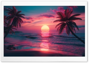 Tropical Escape, Palm Trees and Sunset Over a Serene Beach Ultra HD Wallpaper for 4K UHD Widescreen Desktop, Lockscreen, Screensaver, TV, Tablet, Smartphone