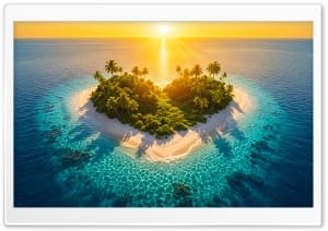Tropical Heart Island at Sunset 4K UHD Wallpaper for Widescreen and UltraWide Desktop, UltraHD TV, Smartphone, Tablet