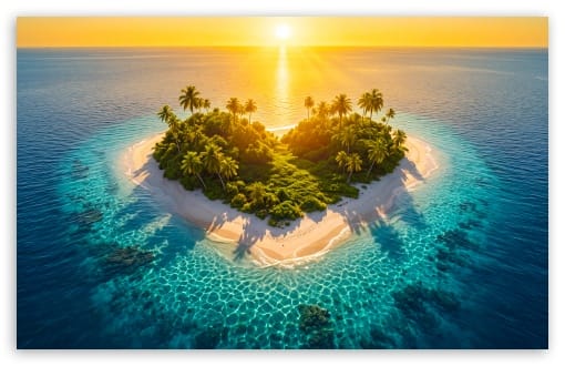 Tropical Heart Island at Sunset UltraHD Wallpaper for UHD 16:9 ; HD 16:9 ; UltraWide 21:9 24:10 32:9 32:10 ; Widescreen 16:10 ; Tablet 1:1 ; Dual 16:10 16:9 ;
