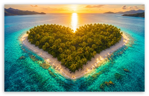 Tropical Heart shaped Island in Turquoise Sea UltraHD Wallpaper for UHD 16:9 ; HD 16:9 ; UltraWide 21:9 24:10 ; Widescreen 16:10 ;