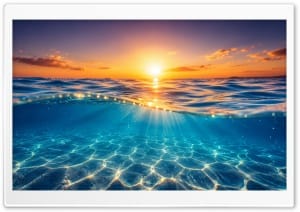 Tropical Split View Ocean at Sunset 4K UHD Wallpaper for Widescreen and UltraWide Desktop, UltraHD TV, Smartphone, Tablet