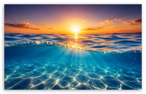 Tropical Split View Ocean at Sunset UltraHD Wallpaper for UHD 16:9 ; HD 16:9 ; UltraWide 21:9 24:10 32:9 32:10 ; Widescreen 16:10 ; Tablet 1:1 ; Mobile 9:16 9:19.5 9:20 9:21 9:22 ; Dual 16:10 16:9 ;