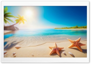 Tropical Turquoise Waters Beach, Starfish, Summer Sun Shining Ultra HD Wallpaper for 4K UHD Widescreen Desktop, Lockscreen, Screensaver, TV, Tablet, Smartphone