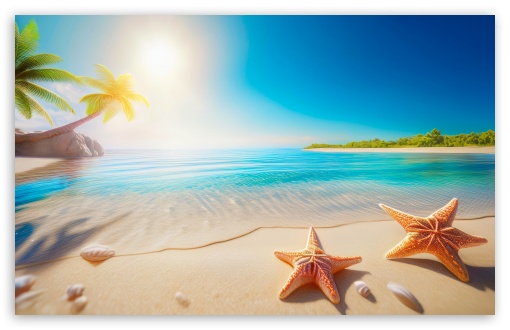 Tropical Turquoise Waters Beach, Starfish, Summer Sun Shining UltraHD Wallpaper for UHD 16:9 2160p 1440p 1080p 900p 720p ; 8K UHD TV 16:9 Ultra High Definition 2160p 1440p 1080p 900p 720p ; Widescreen 16:10 5:3 WHXGA WQXGA WUXGA WXGA WGA ; Fullscreen 5:4 QSXGA SXGA ; Tablet 1:1 ; Mobile 9:16 3:5 3:4 - ;