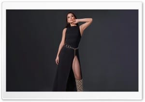 Tugba Yurt in Black High-Slit Maxi Dress 4K UHD Wallpaper for Widescreen and UltraWide Desktop, UltraHD TV, Smartphone, Tablet