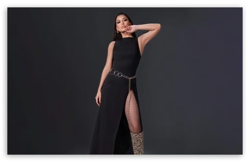 Tugba Yurt in Black High-Slit Maxi Dress UltraHD Wallpaper for UHD 16:9 ; HD 16:9 ; UltraWide 21:9 24:10 32:9 32:10 ; Widescreen 16:10 ; Tablet 1:1 ; Mobile 9:16 9:19.5 9:20 9:21 9:22 ; Dual 16:10 16:9 ;