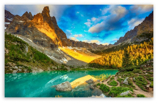 Turquoise Lake, Mountains, Landscape, Sunlight UltraHD Wallpaper for UHD 16:9 ; HD 16:9 ; UltraWide 21:9 24:10 ; Widescreen 16:10 5:3 ; Fullscreen 4:3 5:4 3:2 ; Tablet 1:1 ; Mobile 9:16 9:19.5 9:20 9:21 9:22 10:16 2:3 3:5 3:4 ;