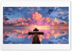 Two Bestie On Pier At Sunset 4K UHD Wallpaper for Widescreen and UltraWide Desktop, UltraHD TV, Smartphone, Tablet