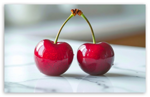 Two Cherries, Fruits, Macro, Marble UltraHD Wallpaper for UHD 16:9 ; HD 16:9 ; UltraWide 21:9 24:10 32:9 32:10 ; Widescreen 16:10 5:3 ; Fullscreen 4:3 5:4 3:2 ; Tablet 1:1 ; Mobile 9:16 9:19.5 9:20 3:5 ; Dual 16:10 5:3 16:9 4:3 5:4 3:2 ;