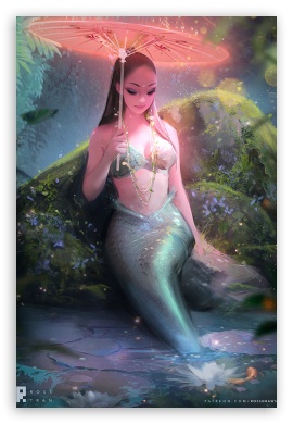 Umbrella Mermaid UltraHD Wallpaper for Mobile 2:3 - ;