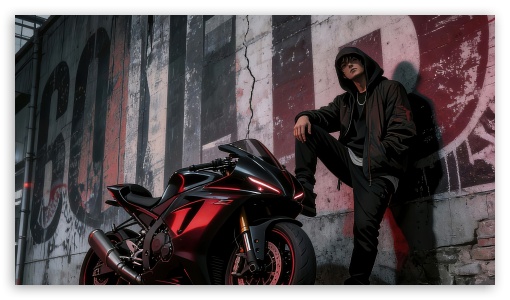 Urban Rebel Sportbike Anime Boy UltraHD Wallpaper for UHD 16:9 ; HD 16:9 ;