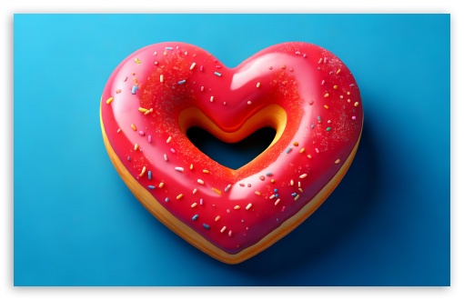 Valentines Day Heart Donut with Red Glaze and Sugar Sprinkles UltraHD Wallpaper for UHD 16:9 ; HD 16:9 ; UltraWide 21:9 24:10 ; Widescreen 16:10 5:3 ; Fullscreen 4:3 5:4 3:2 ; Tablet 1:1 ;