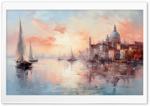 Venetian Sunset Sailing Painting Ultra HD Wallpaper for 4K UHD Widescreen Desktop, Lockscreen, Screensaver, TV, Tablet, Smartphone