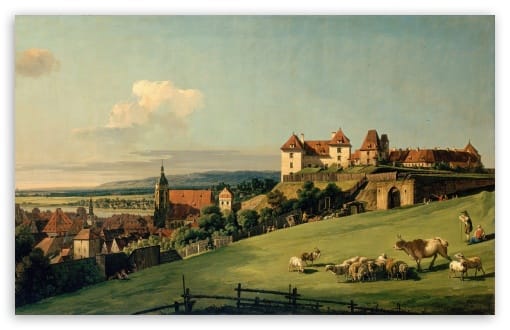 View of Pirna from the Sonnenstein Castle by Bernardo Bellotto UltraHD Wallpaper for UHD 16:9 ; HD 16:9 ; UltraWide 21:9 24:10 32:10 ; Widescreen 16:10 ; Tablet 1:1 ; Dual 16:10 ;