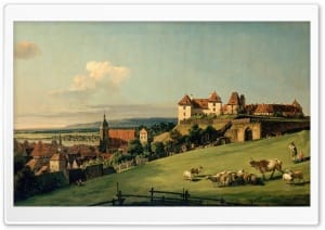 View of Pirna from the Sonnenstein Castle Painting 4K UHD Wallpaper for Widescreen and UltraWide Desktop, UltraHD TV, Smartphone, Tablet