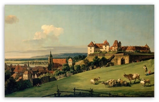 View of Pirna from the Sonnenstein Castle Painting UltraHD Wallpaper for UHD 16:9 ; HD 16:9 ; UltraWide 21:9 24:10 32:9 32:10 ; Widescreen 16:10 ; Tablet 1:1 ; Dual 16:10 16:9 ;