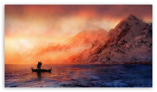 Vikings Have Arrived Longship At Sunset UltraHD Wallpaper for UHD 16:9 ; HD 16:9 ;