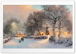 Village In Winter Painting Ultra HD Wallpaper for 4K UHD Widescreen desktop, tablet & smartphone